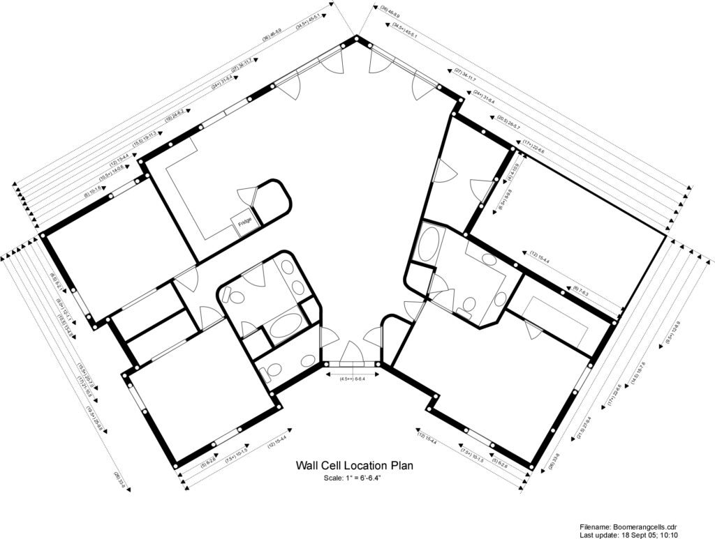 Wall cell location plan drawing for the boomerang home described in our book.