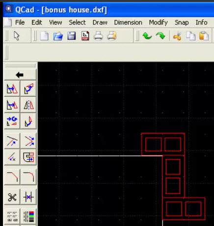 Sample Qcad tool screen with a block pattern demonstrated.