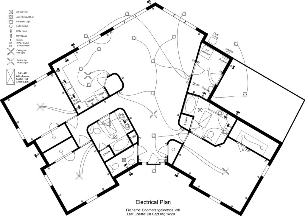 Build your own home, Dry stacked block wall electrical installation typical plan.