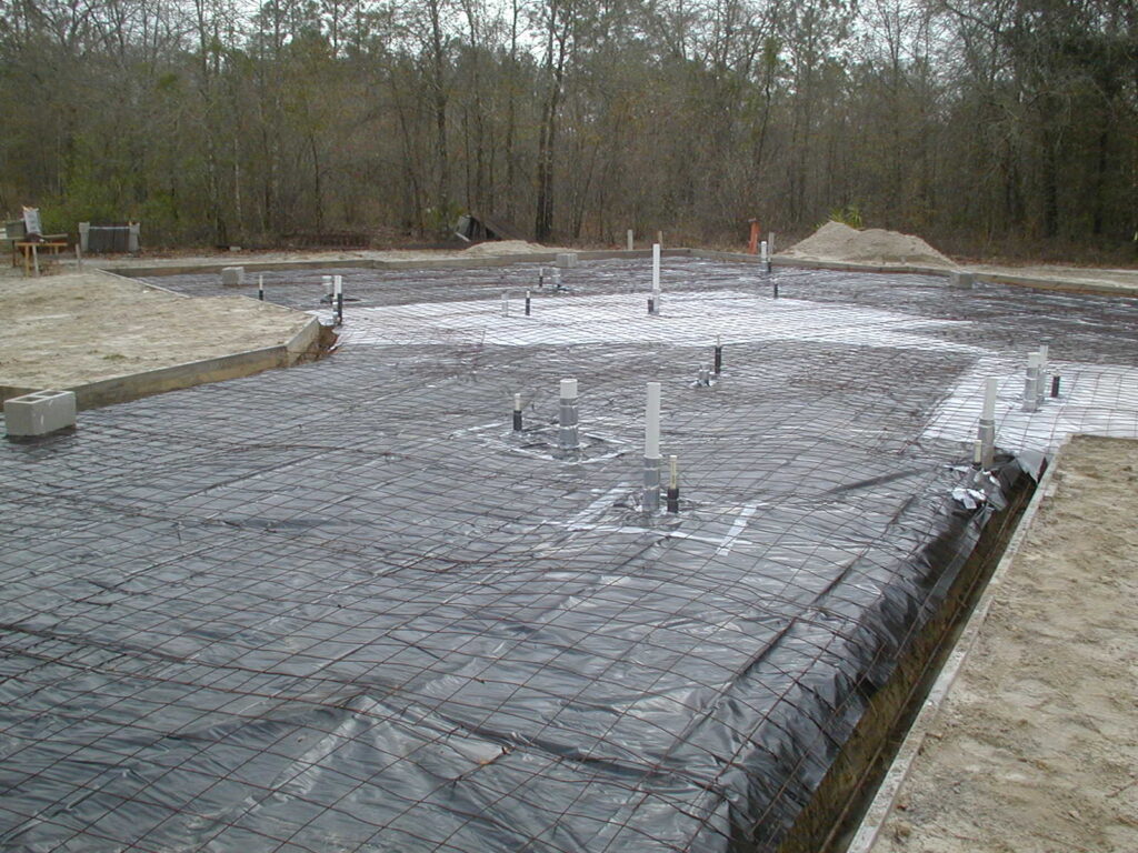 Picture of dry stacked block construction prepared to pour monolithic slab