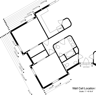 Drawing of dry stacked concrete block construction wall cell plan.