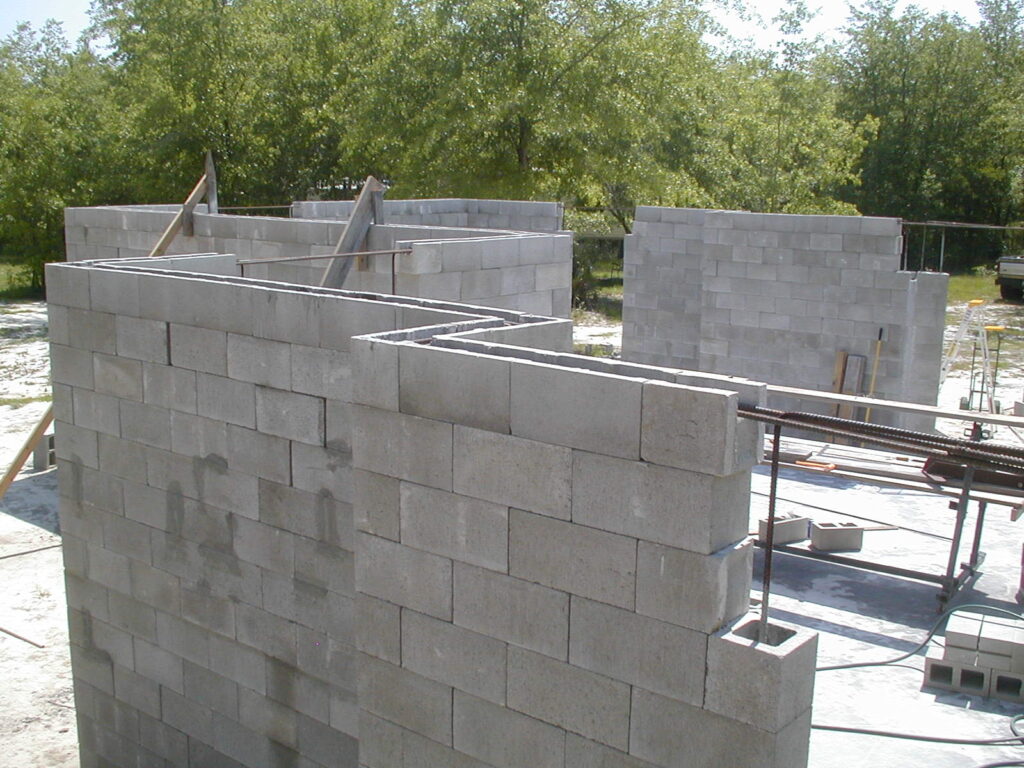 Picture of dry stacked block construction lintel blocks in a block wall.