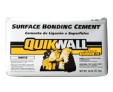 Picture of dry stacked block construction Quickwall Cement bag.